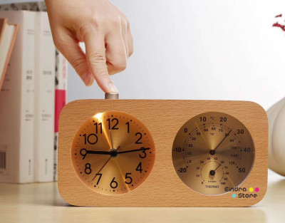 Wooden Alarm Clock : Hygro Thermo
